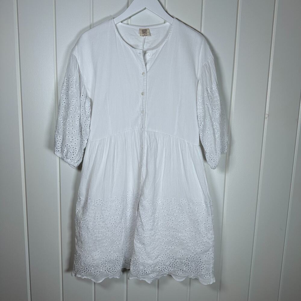 Matilda Jane Good Hart Womens Dress‎ Medium White Cotton Eyelet Church Modest